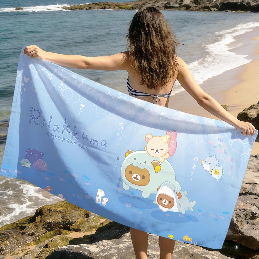 cute cartoon face fun Bear R-Rilakkuma soft Dry Beach Towels Trip Towel swim Summer Holiday Vacation bathing Pool Camp Gift