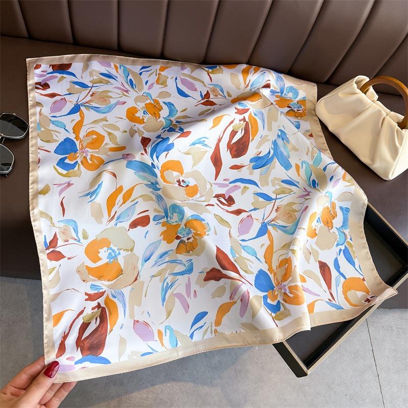 Elegant Printed Silk Like Square Scarf For Women Daily Use