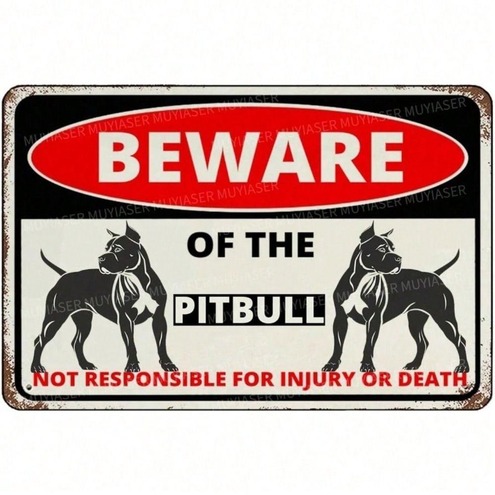 Affiche Métallique Art Mural Panneau d'Avertissement Pitbull de Service Décoration Protectrice pour Jardin