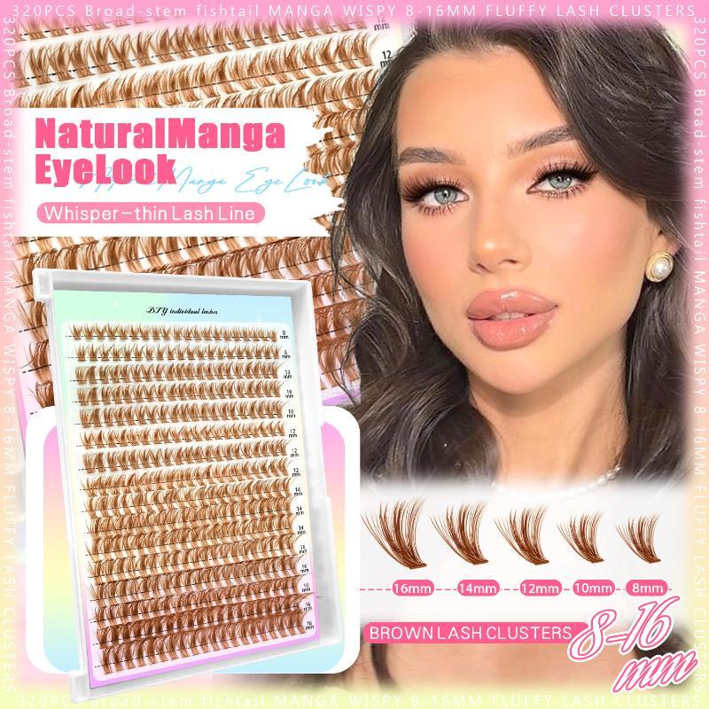 Brown DIY Lash Cluster Kit Soft Fluffy Warm-Toned False Lashes Match Light Brown Hair for Cosplay