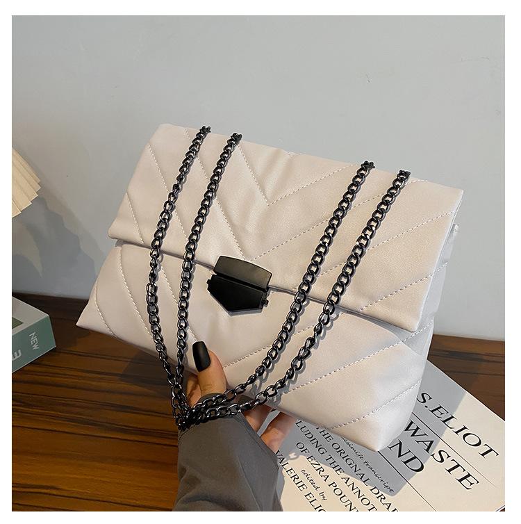 Embroidered Thread Women's Bag 2025 Spring New Trendy Fashion Shoulder Bag Solid Color Casual Chain Crossbody Small Square Bag