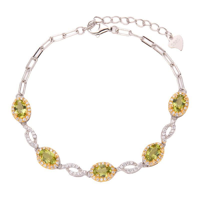Sterling Bracelet With Natural Garnet Peridot Gemstones Pave Crystal Chain Elegant Womens Jewelry Gift Natural Peridot