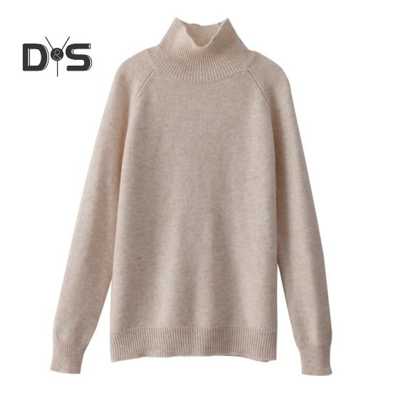 Women Sweater High Collar Long Sleeve Ribbed Trim Knitting Tops Solid Color Loose Fit Thickened Bottoming Tops