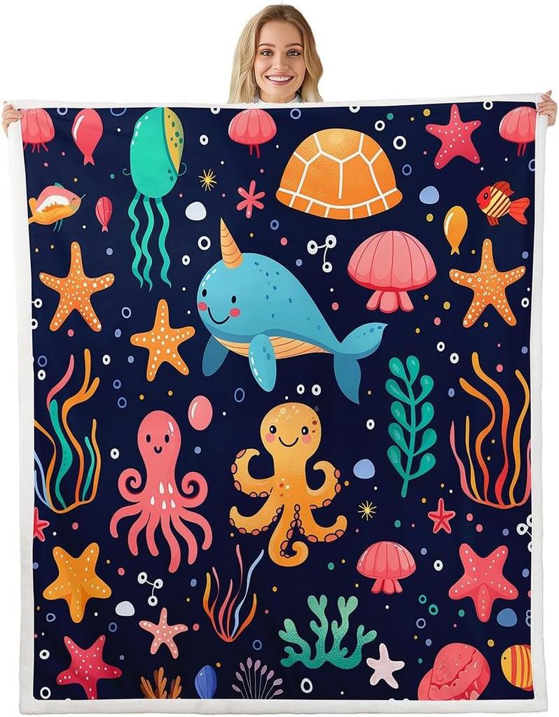 Red Lobster Pattern Blanket Soft Fleece Throw Seafood Theme Decor Fun Gift for Kitchen Living Room Bedroom