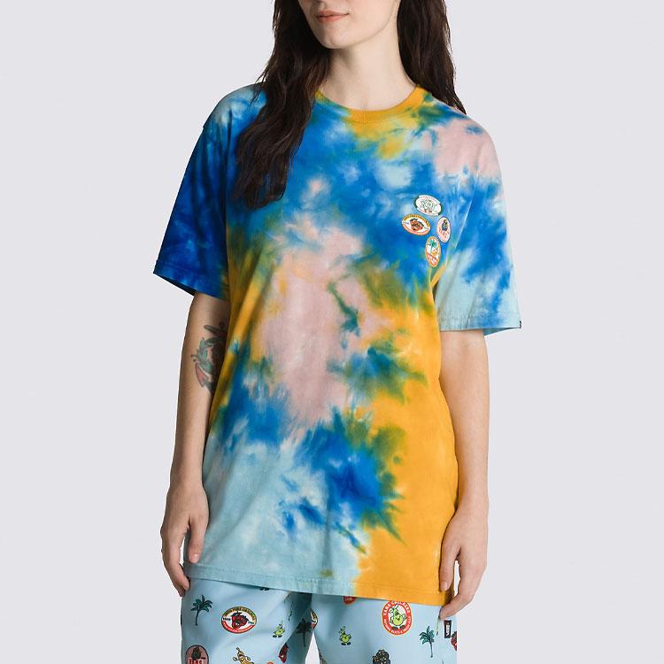 Vans Tie-Dye Cartoon Print Short Sleeve T-Shirt Unisex Tops Blue VN0006DQBVP