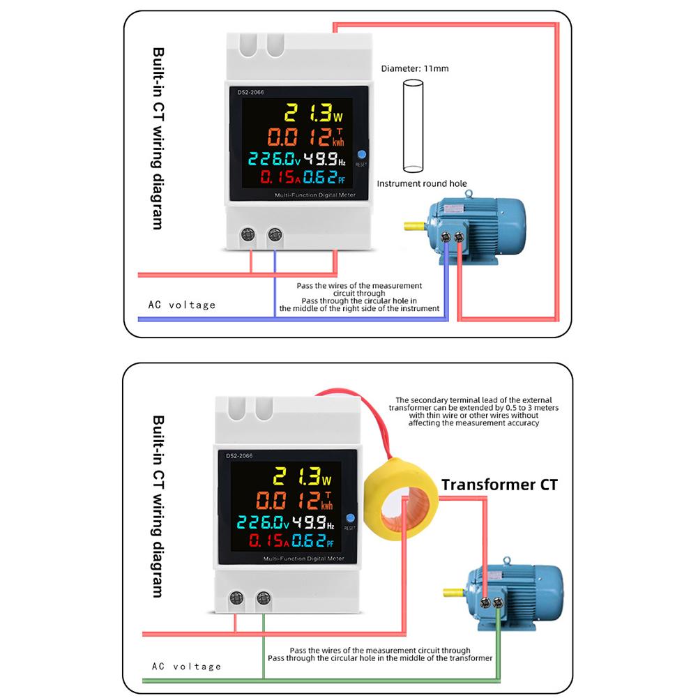 D52-2066 Multifunctional Digital Meter Single-Phase Voltage Current Power Meter Equipped With Full-View LCD Color Display