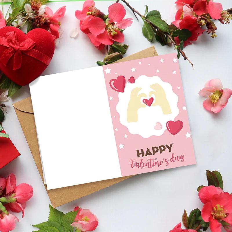26-Piece Valentine's Day Foldable Greeting Cards with Envelopes Pink Heart-Shaped Postcards DIY Gift Cards Wedding Decorations