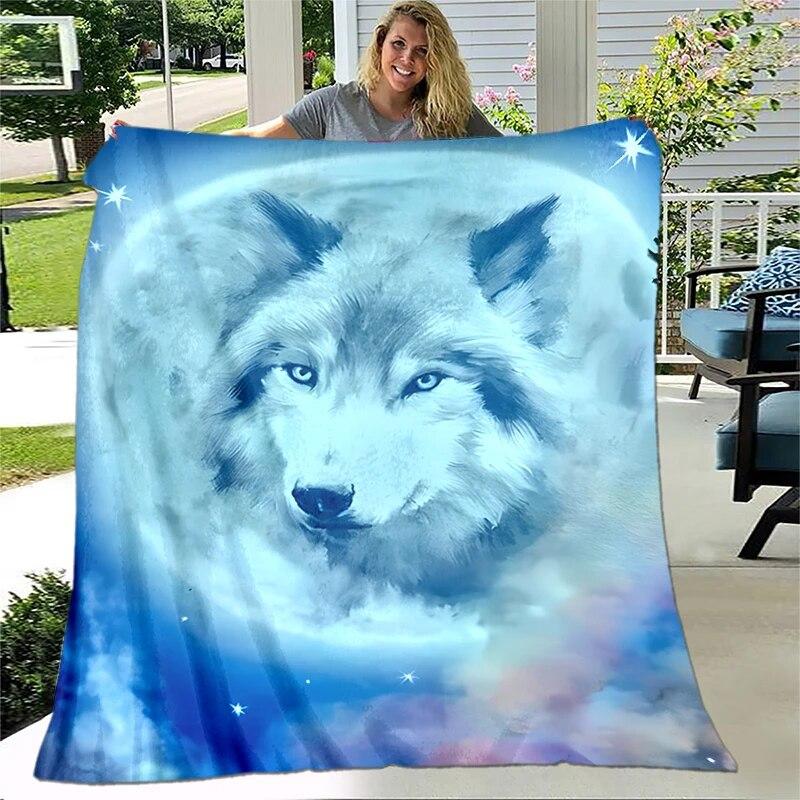 Art Fantasy Wolf Soft Plush Sofa Bed Throwing Cartoon Picnic Blankets Modern Flannel Blanket Gedruckt Bettdecke Geschenk Gift