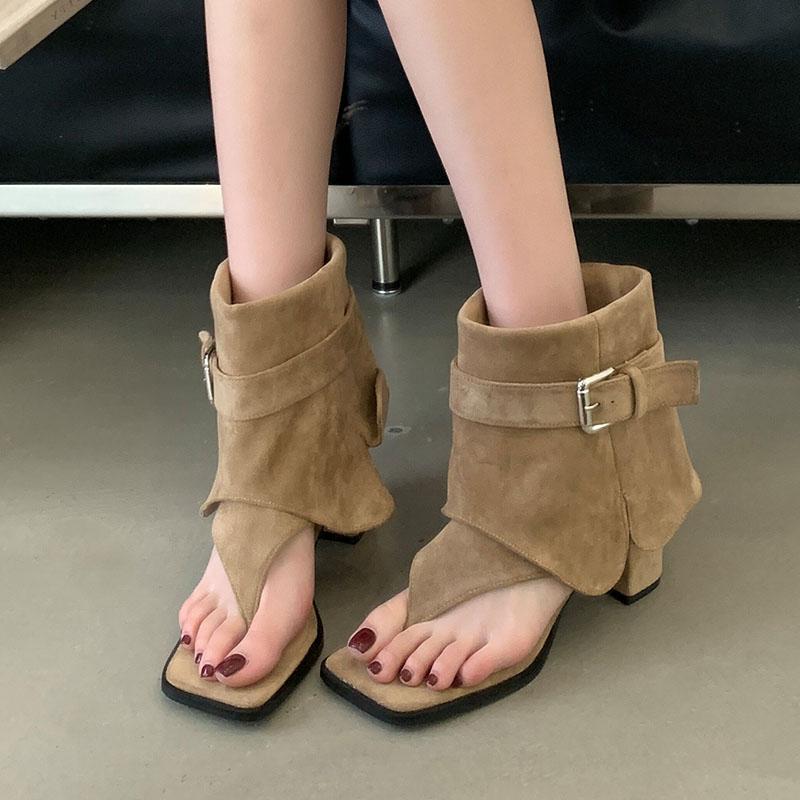 Mode Mode Zehenfrei Damenabsatz Sandalen Stiefel Weiblich Slipper Schuhe Flock Damen Absatzsandalen Stiefeletten Schuhe Flip-Flops