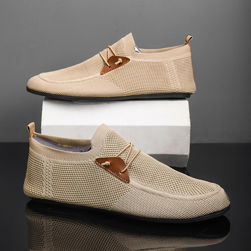 YRZL Casual Men's Shoes Summer Solid Color Mesh Breathable Flats Male Comfortable Lightweight Shoes Man Slip on Loafers for Men