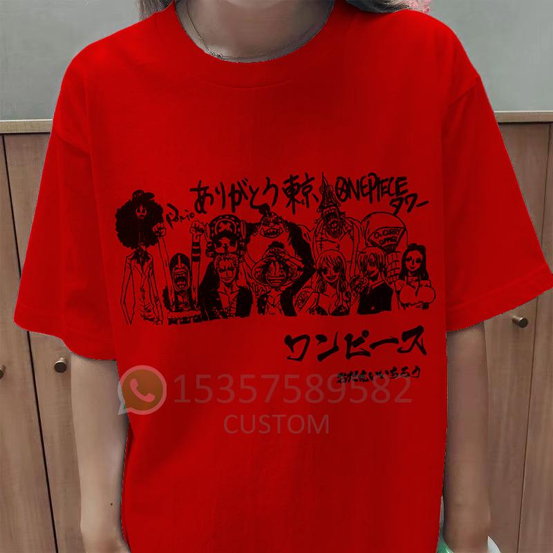 

One Piece Луффи Зоро Санджи Нами Команда Принт Летняя Новая Футболка с Коротким Рукавом из Чистого Хлопка Парная Футболка Аниме Свободного Кроя 4XL