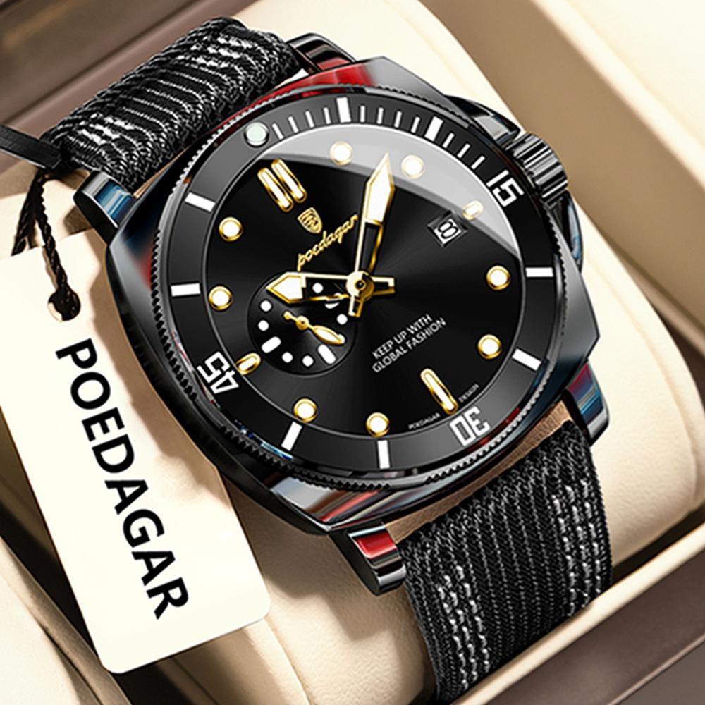 POEDAGAR Quartz Movement Luminous Hands Watch Mens Casual Nylon Strap Date Male Wristwatches Waterproof Clcok