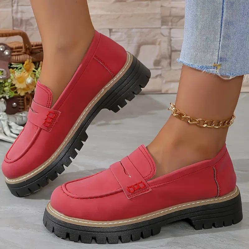 Women's Chunky Platform Loafers,Thick Sole,Round Toe,Casual Women Shoes