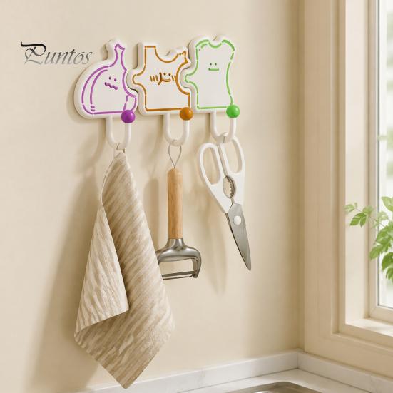 Durable Hooks for Kitchen Organization Cartoon Puzzle Key Hook, Heavy Duty Traceless Plastic Wall Hanger, Mounted Storage Keys Space Saving