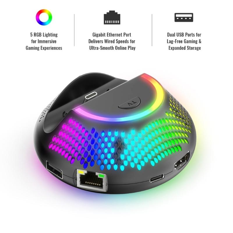Portable Docking Base Advanced Heat Dissipation Gigabit LED Effect 4K HDTV Port USB Port Gaming Accessory for NS2