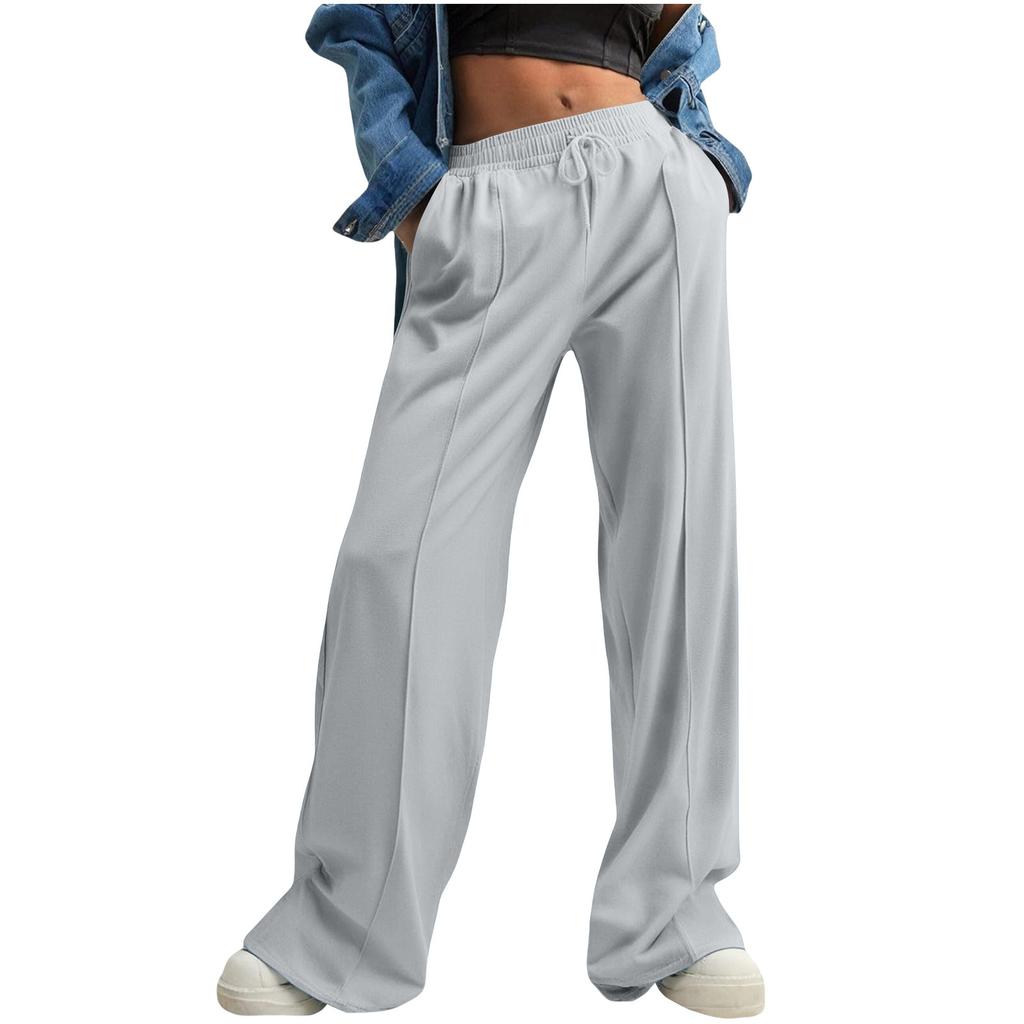 Women's Fashion Loose Solid Color With Pockets Elastic Waist Sports Casual Pants