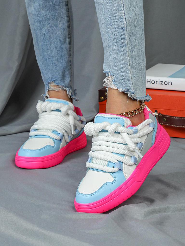 Korean-Style Trendy Thick-Soled Lace-Up Sneakers for Couples - Soft, Comfortable, Fashionable Outdoor Casual Women's Shoes