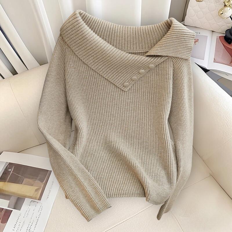 

Women s Autumn 2025 Irregular Lapel Knit Top One Size