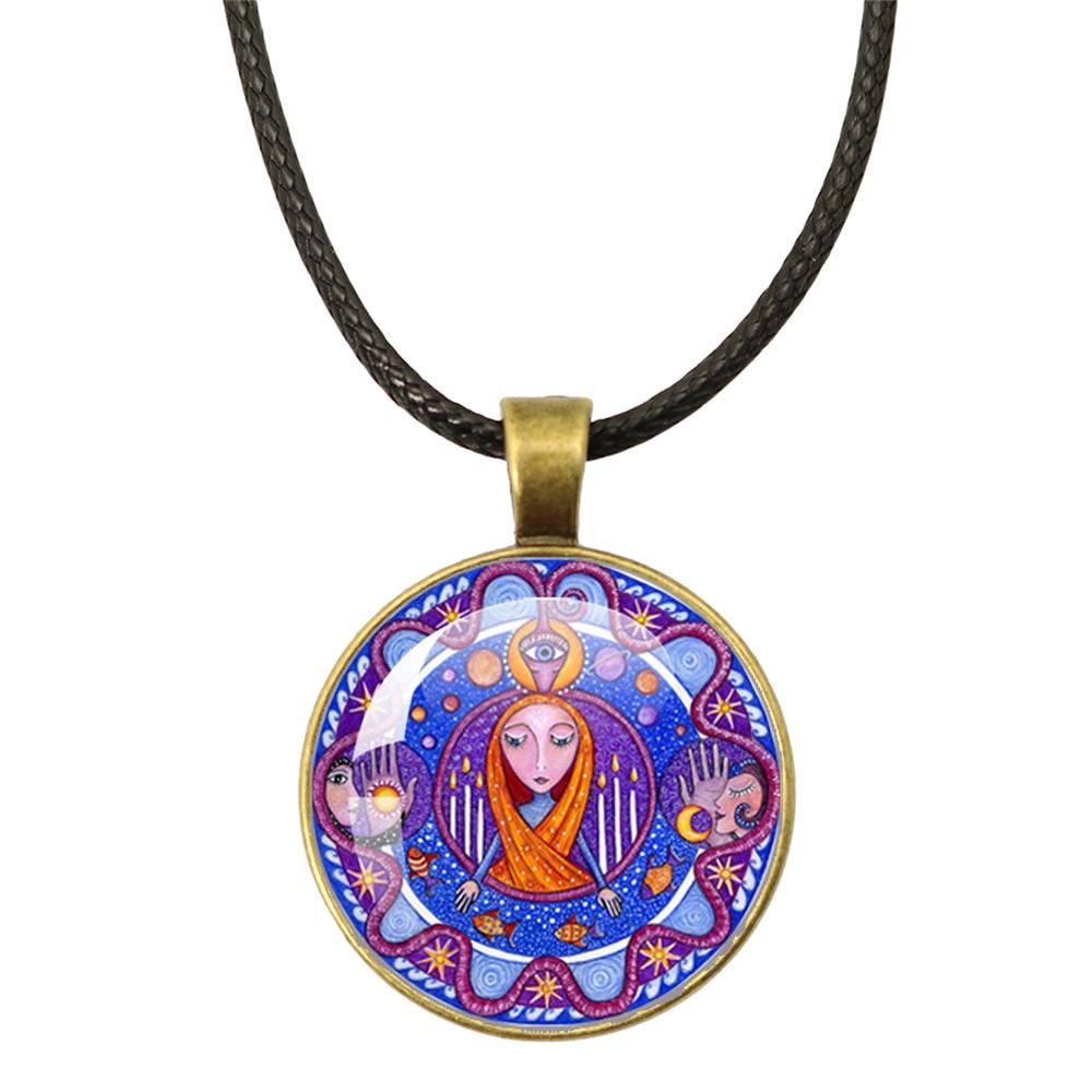 New Necklace Mandala Art Picture Rope Chain Glass Pendant Necklaces Sacred Geometry Yoga Om Fashion Jewelry Gift