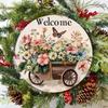 1pc 8x8 Inch Fantasy Animal Round Welcome Sign Waterproof HD Printed Floral Butterfly Door Hanger Wall Decor