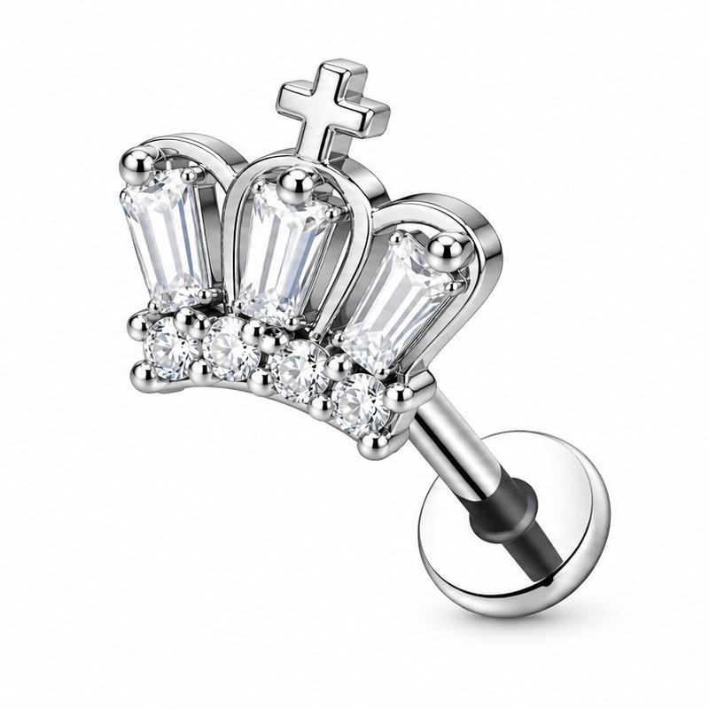 Stainless Steel Lip Ring Threaded Leaf Piercing Jewelry Micro Paved Zircon Minimalist Design