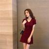 2025 Summer Women's Korean V-neck Slim Fit A-line Knit Dress