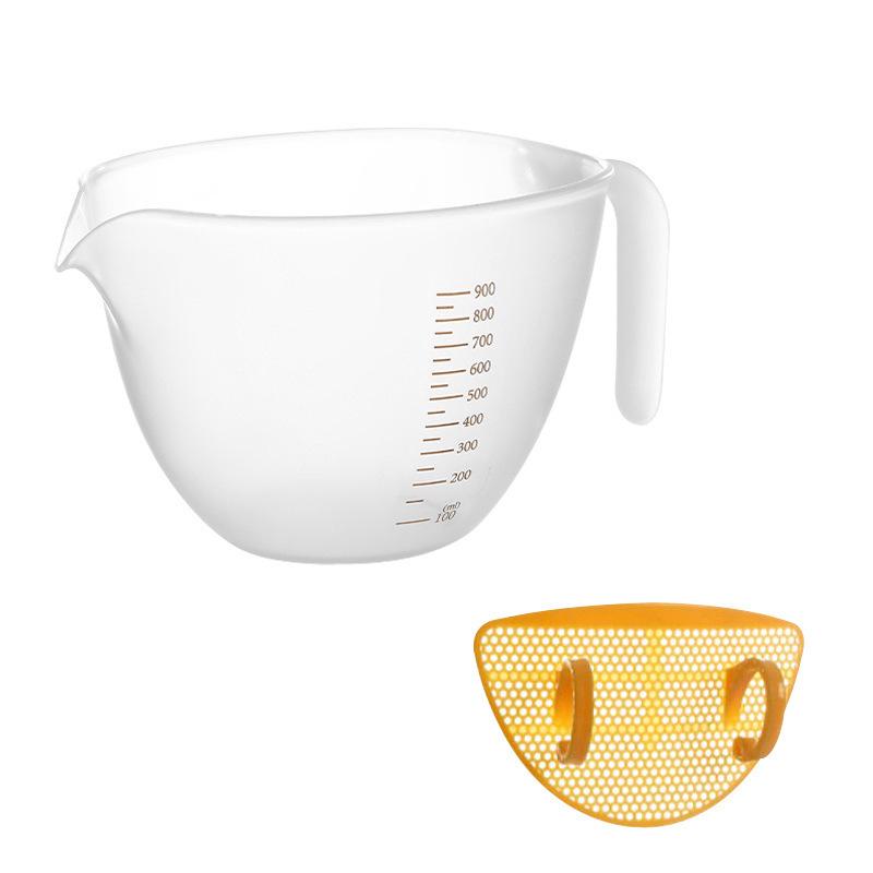 Food-Grade Egg Beating Bowl with Scale & Spout: Heat-Resistant, Filter Screen, Ideal for Baking Egg Mixtures.