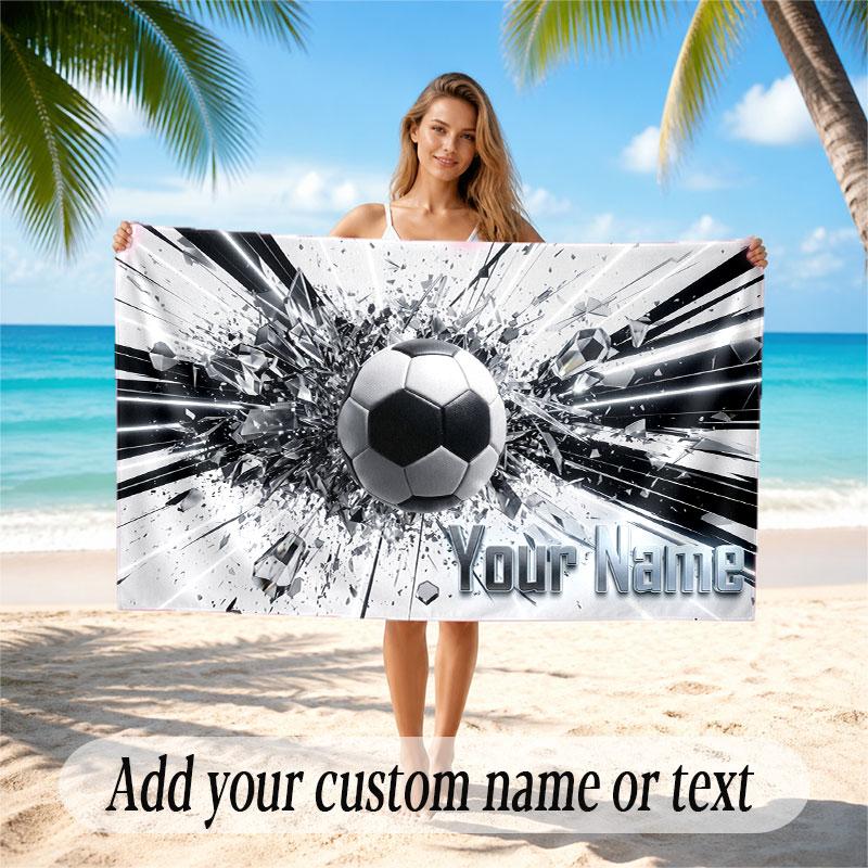 Soccer Theme Beach Towel Personalized Custom Name & Text Soft Quick Dry Beach Towel for Swimming Travel