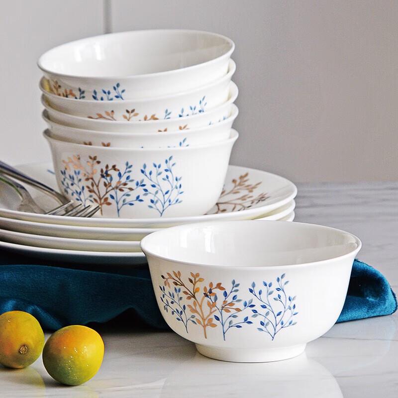 Тан Хуэй Золотые Ветви и Нефритовые Листья 10-предметный набор столовой посуды из костяного фарфора