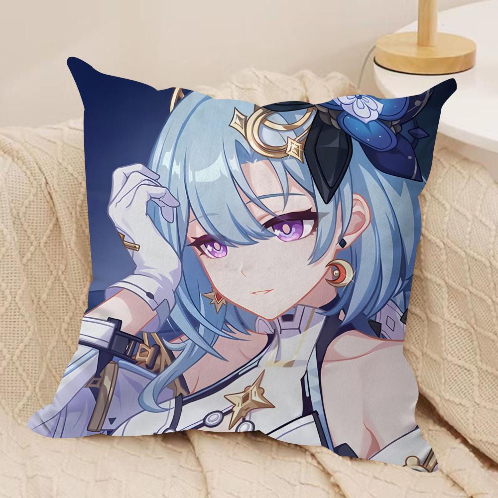 Anime Game Honkai Impact Cushion Cover Silky Short Plush Invisible Zipper Dustproof Sofa Pillow Case For Home Decor