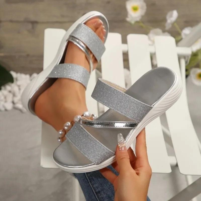 Fashion Large Size Women Slippers 2025 New Casual Sandals Fashionable Rhinestone Outdoor Slippers Luxury Elegant Shoes Slides Women