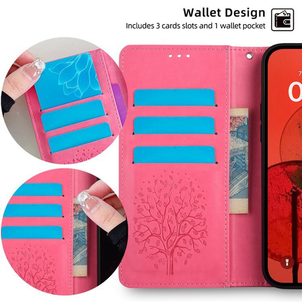 For iPhone 16e Case PU Leather Wallet Phone Cover Tree Deer Imprinted
