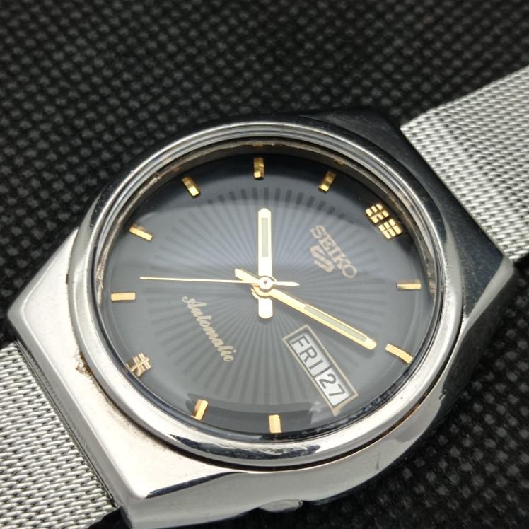 USED VINTAGE SEIKO 5 AUTOMATIC 6309A JAPAN MENS DAY/DATE BLACK WATCH A316764-2 SKU608h-a316764
