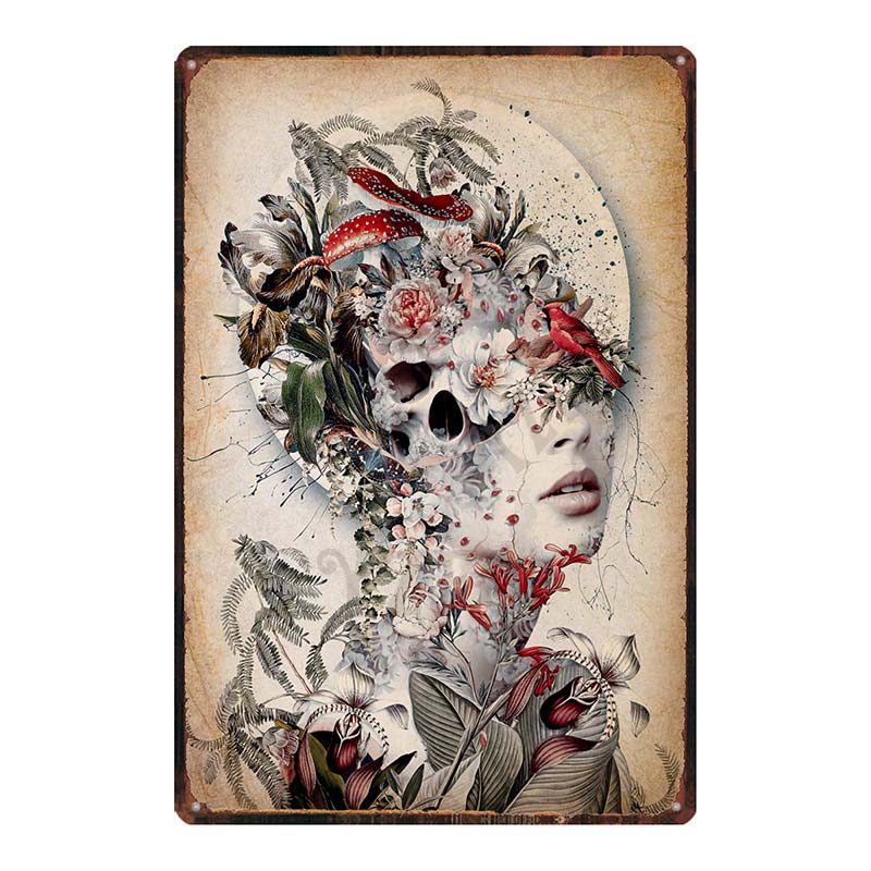 YZFQ  Sugar Skull Plaque Metal Vintage Horror Tin Sign  Wall  Bar Restaurant Home Art Cinema Tattoo Shop Decor Poster DU-7291B