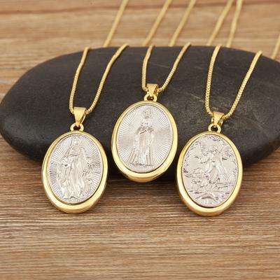 Nidin New Arrival Retro Oval Virgin Mary Pendant Necklace For Women Female 3 Styles Religious Style Choker Copper Neck Jewelry