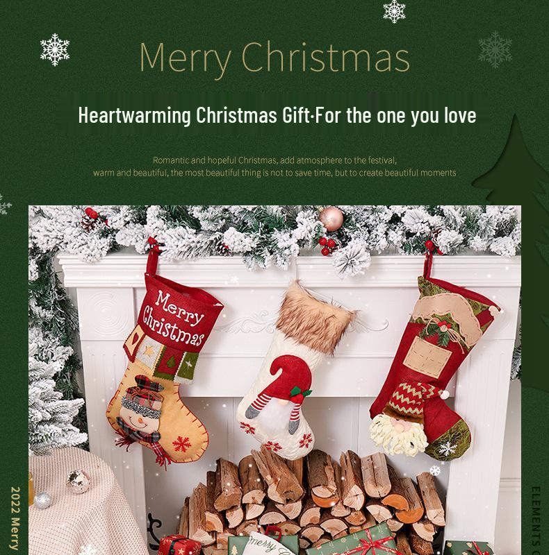 Three-Dimensional Cartoon Christmas Stockings with Decorative Pockets.