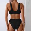 Women's Ribbed Knit Bikini Set Two Piece Swimsuit with V-Neck Top and High Waist Bottoms Swimwear for Beach