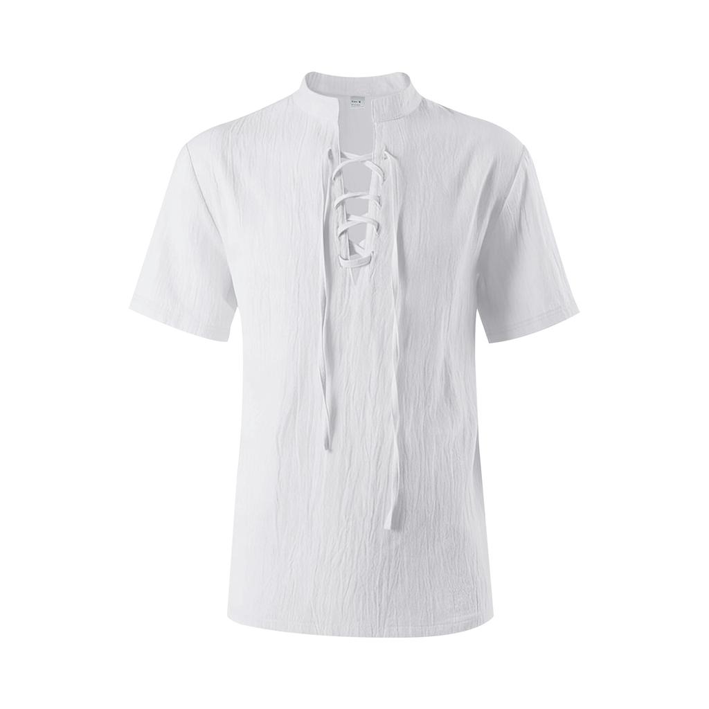 Men's Short Sleeve Cotton Linen Shirt for Casual Everyday Wear