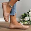 Elegant Plus-Size Women's Slip-On Flats with Rhinestone Floral Embellishments - Breathable PU Cover, Round Toe Design, Comfortable TPR Sole