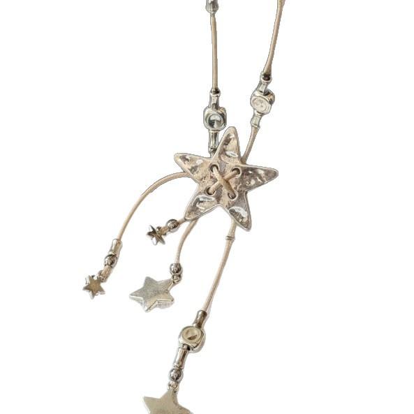Retro Silver Star Fringed Necklace Female Niche Design Unique Personality Sweater Chain Sweet And Cool Versatile Long Accessories