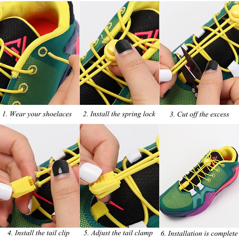1pair Elastic Shoelaces Round Spring Plastic Lock Quick Wear In 1 Second No Tie Shoelaces Suitable for All Shoelaces Lazy Laces