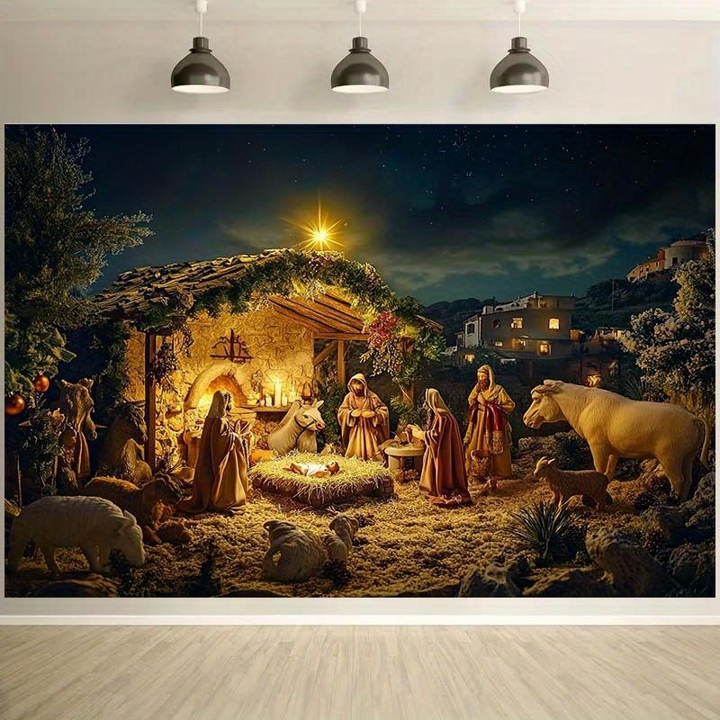 1 Piece of Christmas Animal Starry Night Outdoor Background Cloth - Holiday Photography Background Holiday Decoration