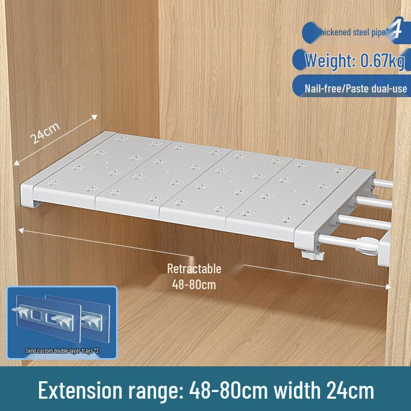 Retractable Wardrobe Storage Rack with Layered Partition for Dormitory Use