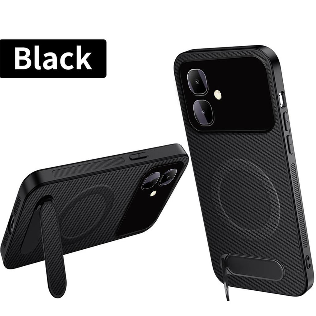 Carbon Fiber Texture TPU Phone Case for infinix SMART 20 Multi‑Angle Kickstand Soft Protective Cover