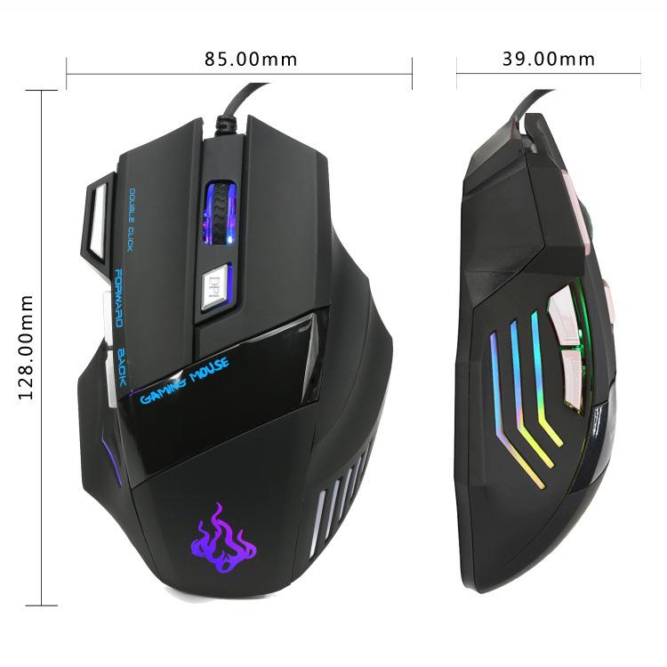 A908 Wired Mouse 7-Button Matte Texture Colorful Luminous Gaming Office 1.5 Meters