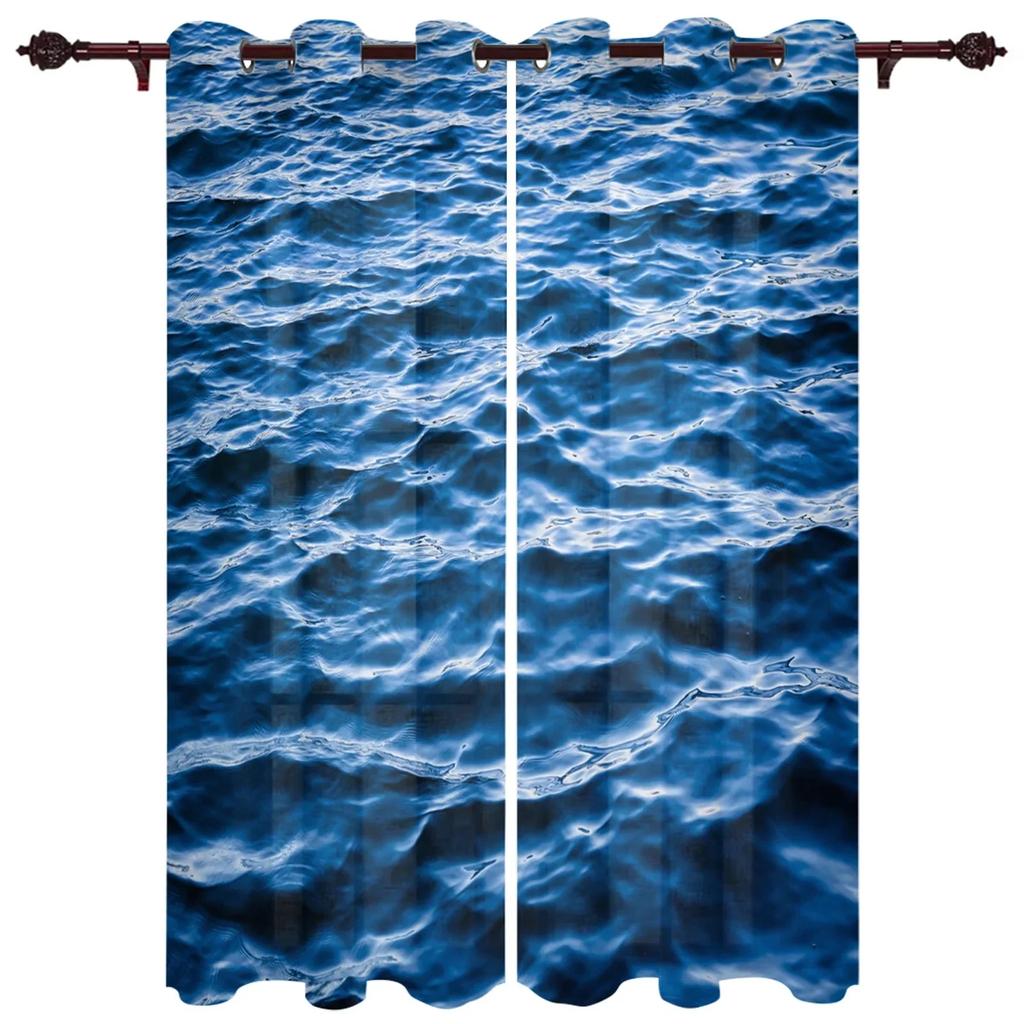 Blue Sea Water Wave Landscape Windows Curtains for Bedroom Modern Printing Blinds Curtain For Living Room Home Decor