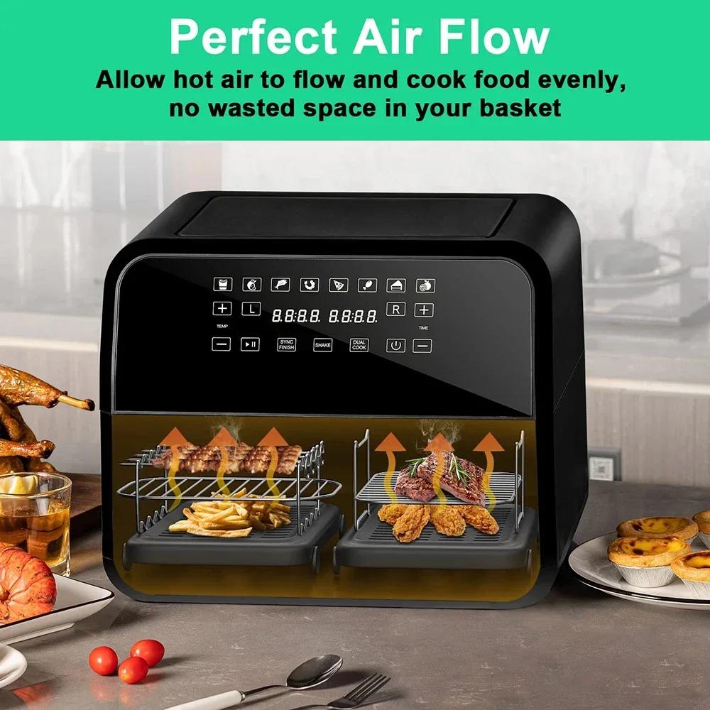 Griglia Friggitrice ad Aria per Cucina con Spiedini per Barbecue per Friggitrici ad Aria a Doppio Cestello Forno Microonde Cottura al Forno