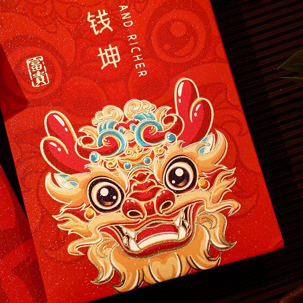 6x Chinese Year Red Envelopes Lucky Money Greeting Card Gifts Wishes Hong Bao