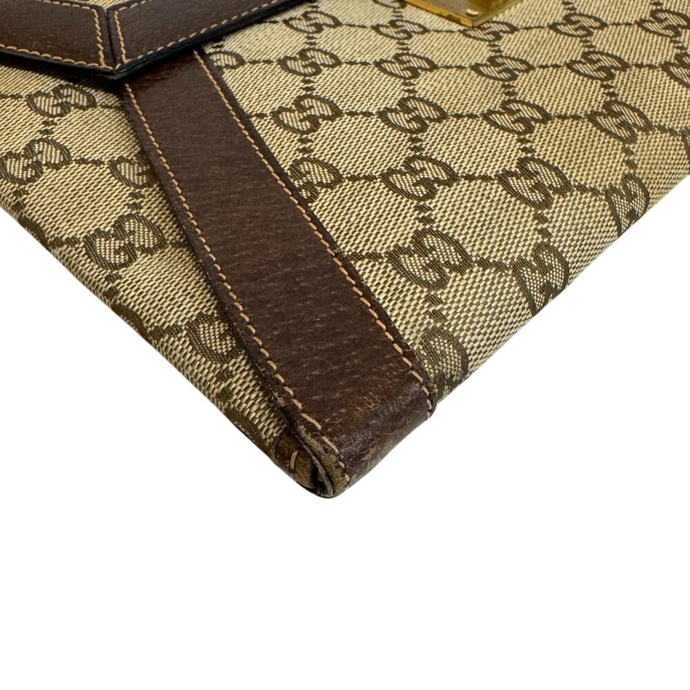 GUCCI Vintage Old Gucci Letter Pouch Business Bag GG pattern canvas Clutch bag beige canvas Used
