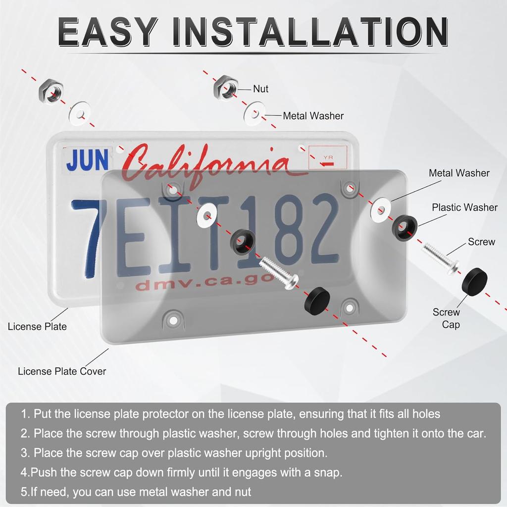 Alpmosn License Plate Frames With Screw Washers And Cap, Car Exterior Accessories Black (2-Pack)